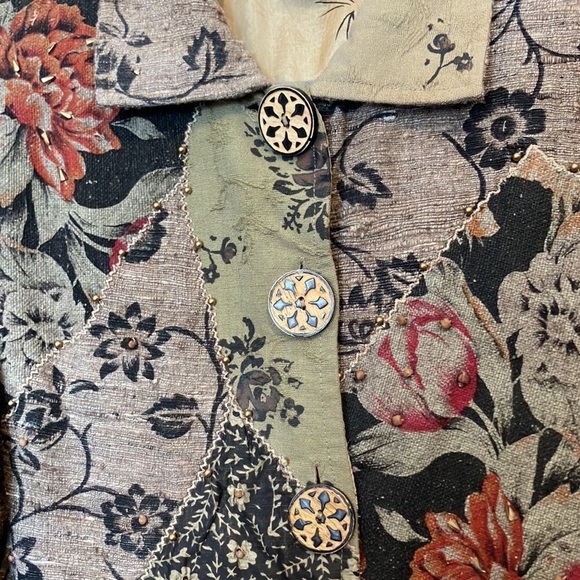 Sandy Starkman Silk Studded Jacket L Olive Green Vintage - Picture 9 of 13